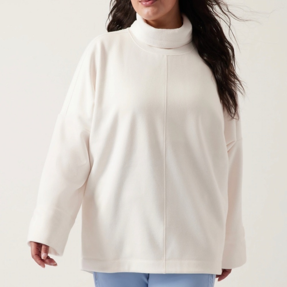 ATHLETA women’s cream super soft cropped Cozy Karma Funnel Neck Sweatshirt - Picture 1 of 11